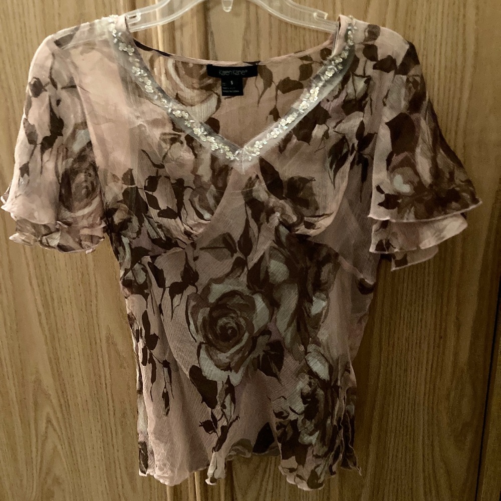 Karen Kane 100% Silk Sheer Floral Blouse and Camisole